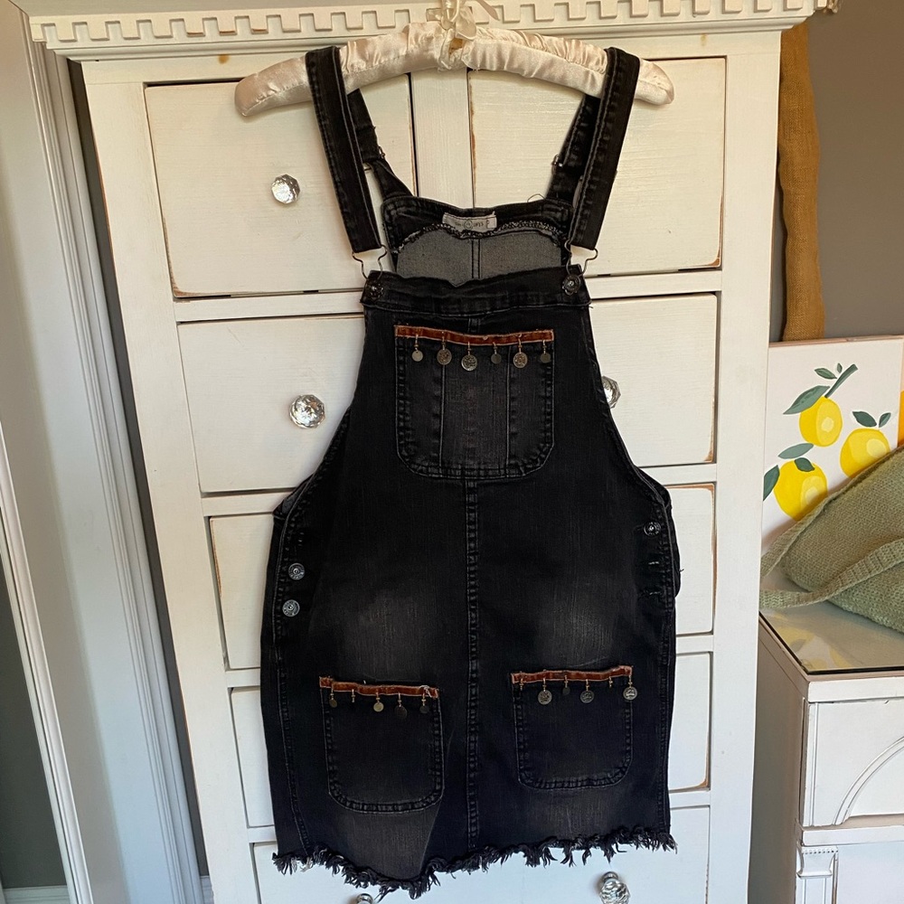 Distressed Black Overall Dress